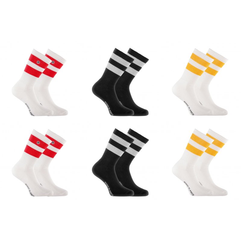 Lot de 6 Paires de Chaussettes homme Ville Mode Blanc/Noir/Rouge/Orange Imprimé - Serge Blanco