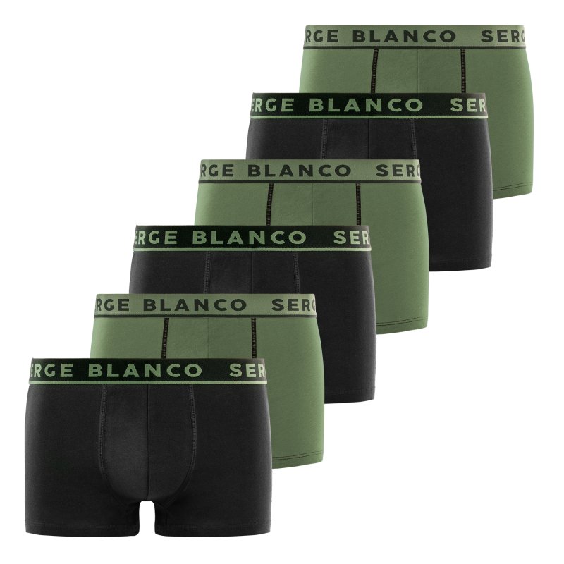 Lot de 6 Boxers homme Coton Kaki/Noir Uni - Serge Blanco