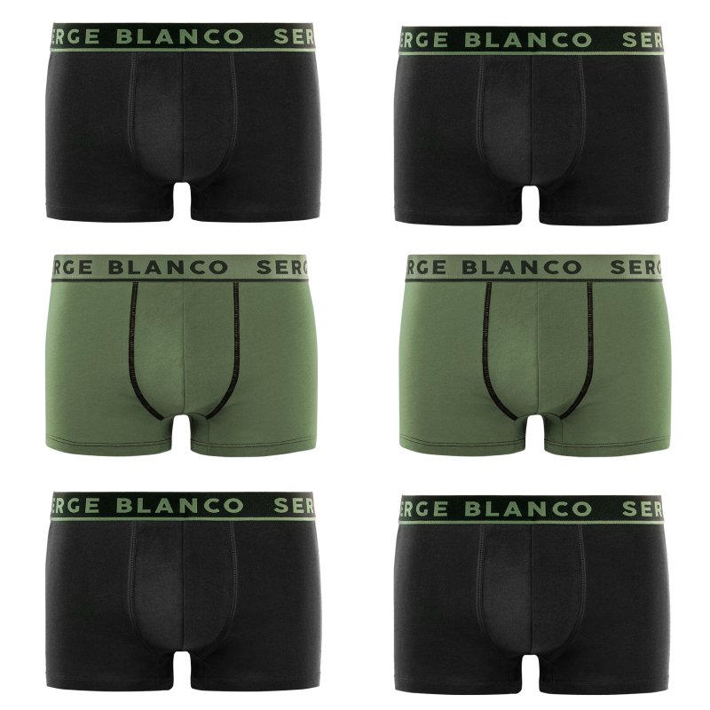 Lot de 6 Boxers homme Coton Kaki/Noir Uni - Serge Blanco