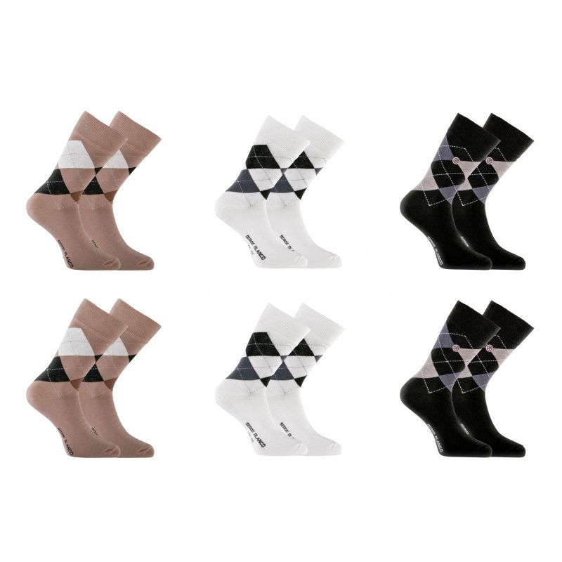 Lot de 6 Paires de Chaussettes homme Ville Mode Beige/Noir/Blanc Imprimé - Serge Blanco