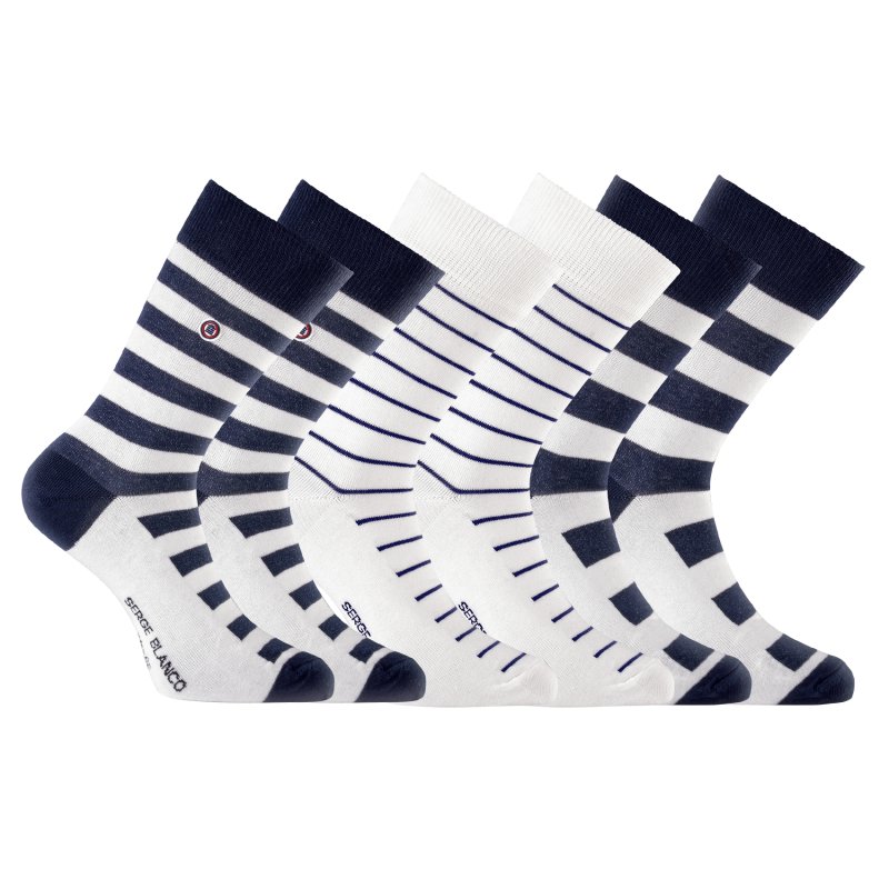 Lot de 6 Paires de Chaussettes homme Ville Mode Blanc/Noir Imprimé - Serge Blanco