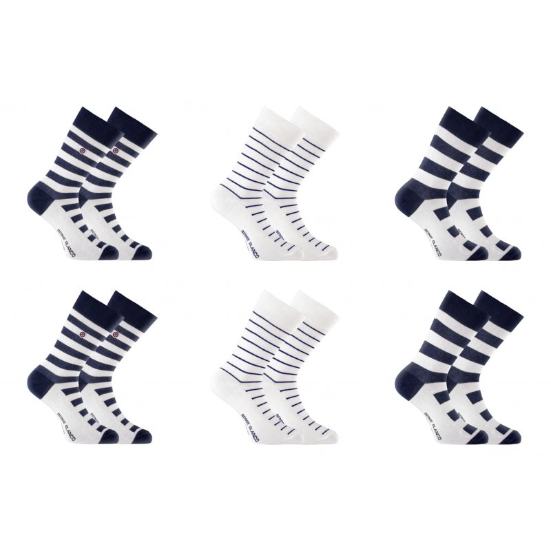 Lot de 6 Paires de Chaussettes homme Ville Mode Blanc/Noir Imprimé - Serge Blanco