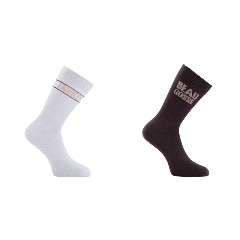 Lot de 2 Paires de Chaussettes homme Ville Casual, Fantaisie, Humour Marron/Beige/Marron clair Imprimé - Twinday