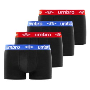 Lot de 4 Boxers homme Coton Noir/Rouge/Bleu Uni - Umbro