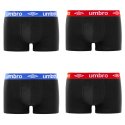 Lot de 4 Boxers homme Coton Noir/Rouge/Bleu Uni - Umbro