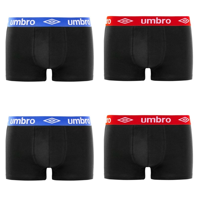 Lot de 4 Boxers homme Coton Noir/Rouge/Bleu Uni - Umbro