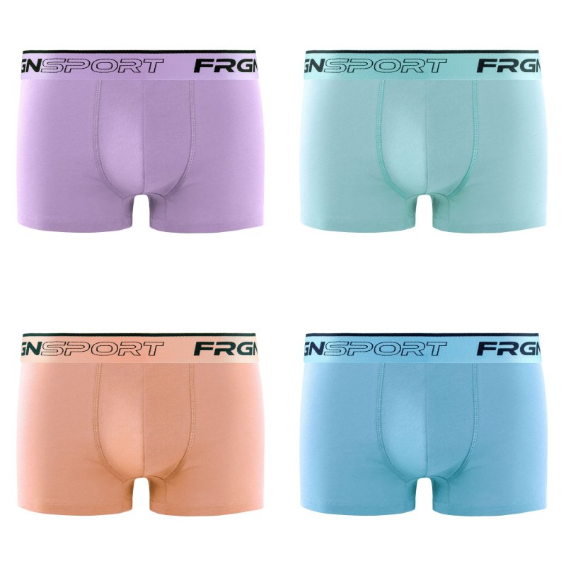 Lot de 4 Boxers homme Coton Violet/Vert/Orange/Bleu pastel Uni - Freegun