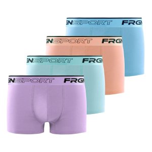 Lot de 4 Boxers homme Coton Violet/Vert/Orange/Bleu pastel Uni - Freegun