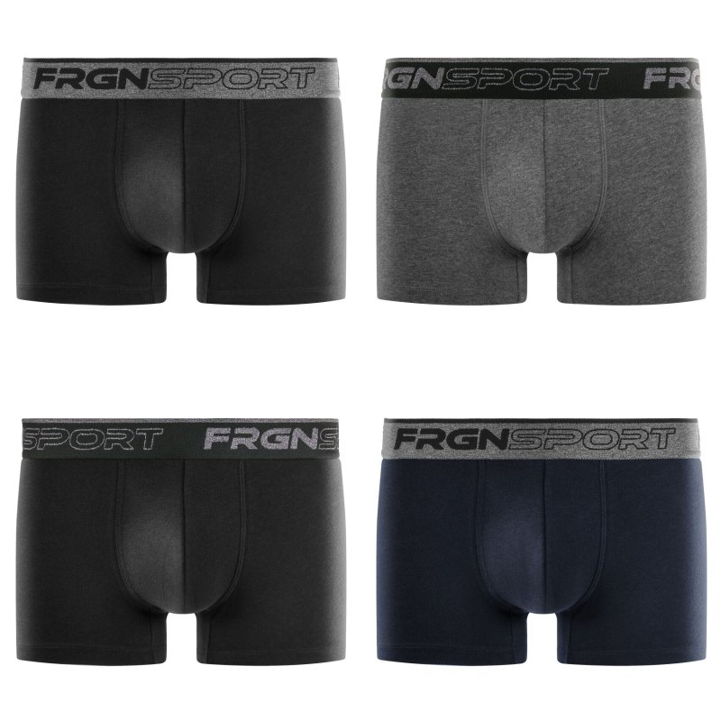 Lot de 4 Boxers homme Coton Noir/Gris Uni - Freegun