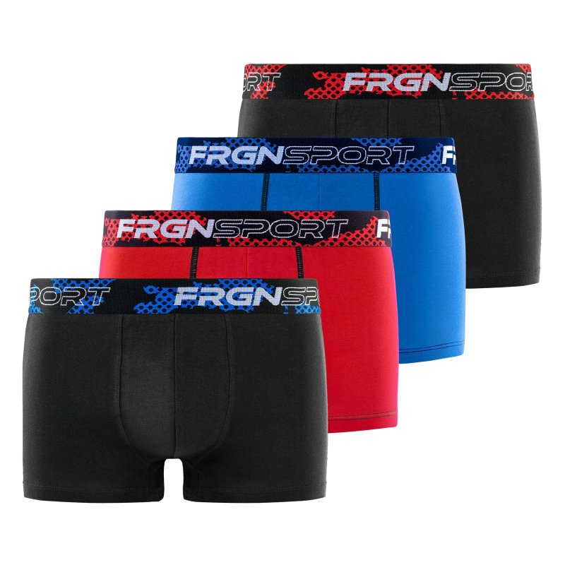 Lot de 4 Boxers homme Coton Noir/Bleu/Rouge/Blanc Uni - Freegun
