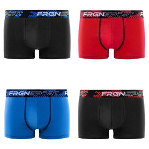 Lot de 4 Boxers homme Coton Noir/Bleu/Rouge/Blanc Uni - Freegun