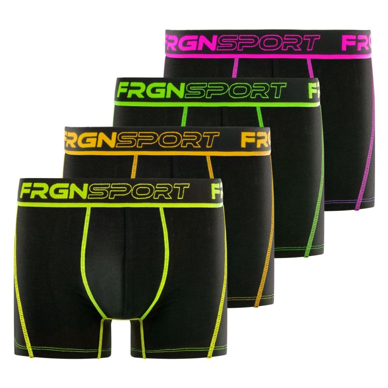Lot de 4 Boxers homme Polyester Noir/Jaune/Orange/Rose/Vert Uni - Freegun