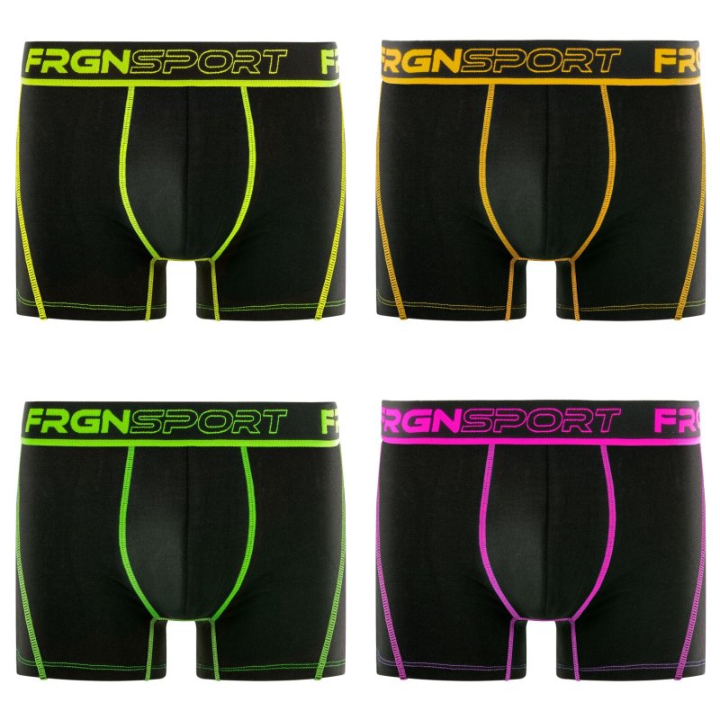 Lot de 4 Boxers homme Polyester Noir/Jaune/Orange/Rose/Vert Uni - Freegun