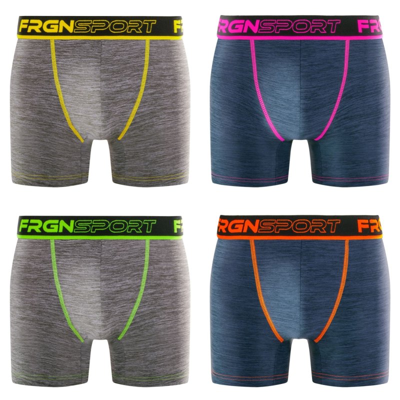 Lot de 4 Boxers homme Polyester Noir/Gris/Jaune/Orange/Vert/Rose Uni - Freegun