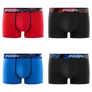 Lot de 4 Boxers garcon Coton Noir/Bleu/Rouge/Blanc Uni - Freegun