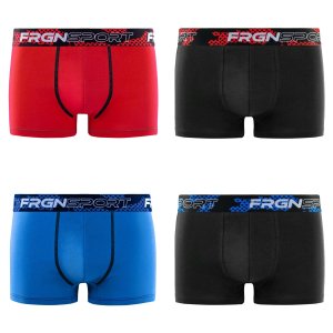 Lot de 4 Boxers garcon Coton Noir/Bleu/Rouge/Blanc Uni - Freegun