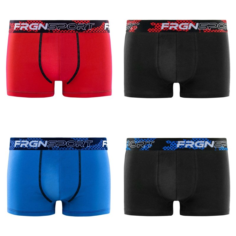 Lot de 4 Boxers garcon Coton Noir/Bleu/Rouge/Blanc Uni - Freegun