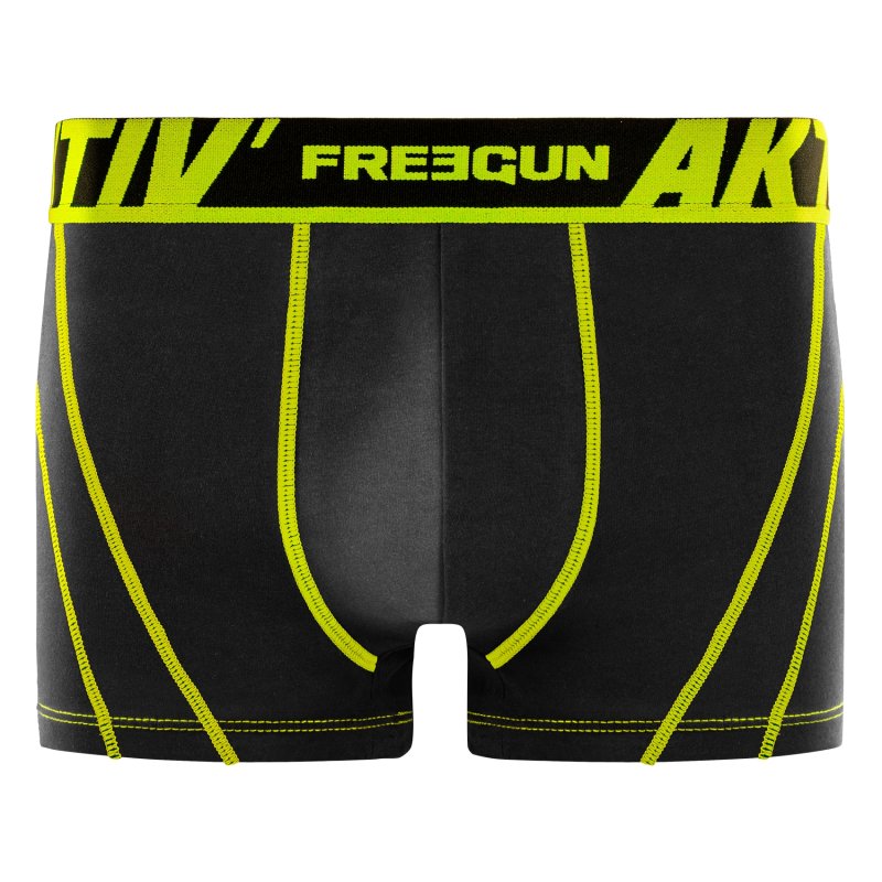 Lot de 4 Boxers homme Coton Noir/Jaune/Bleu Uni - Freegun