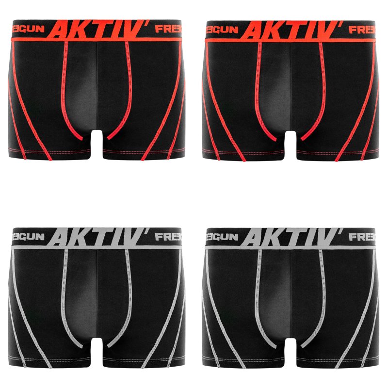 Lot de 4 Boxers homme Coton Noir/Rouge/Blanc Uni - Freegun