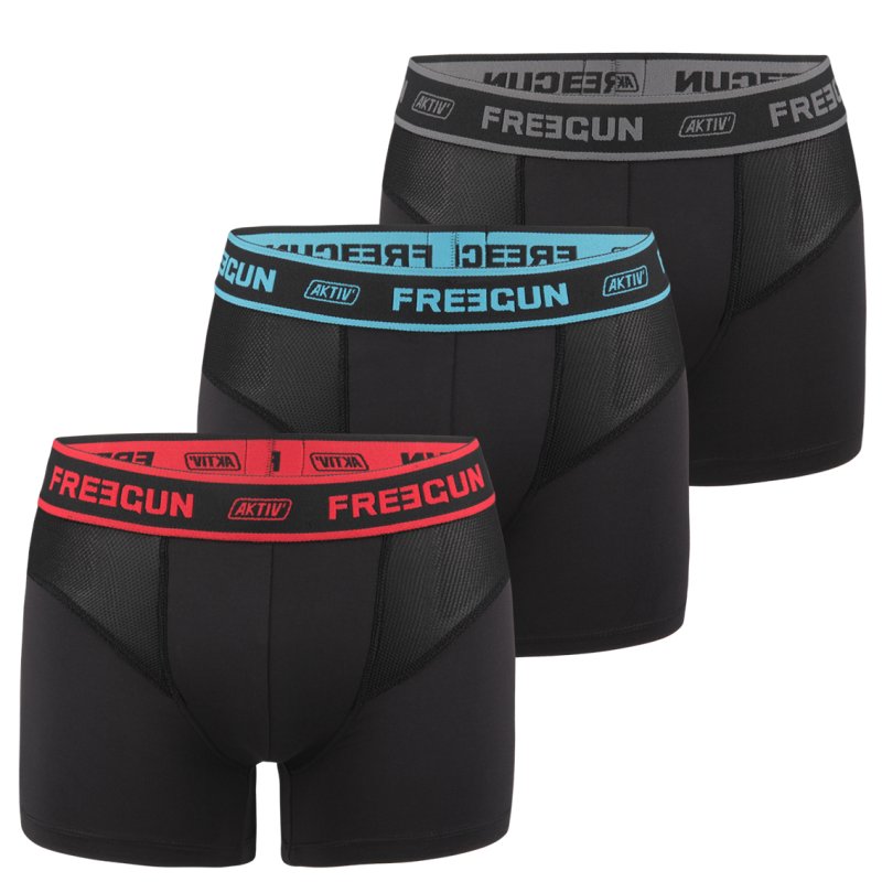 Lot de 3 Boxers homme Polyester Bleu/Gris/Rouge Uni - Freegun