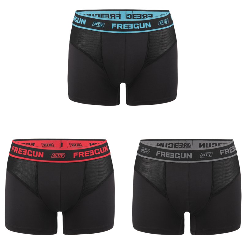 Lot de 3 Boxers homme Polyester Bleu/Gris/Rouge Uni - Freegun