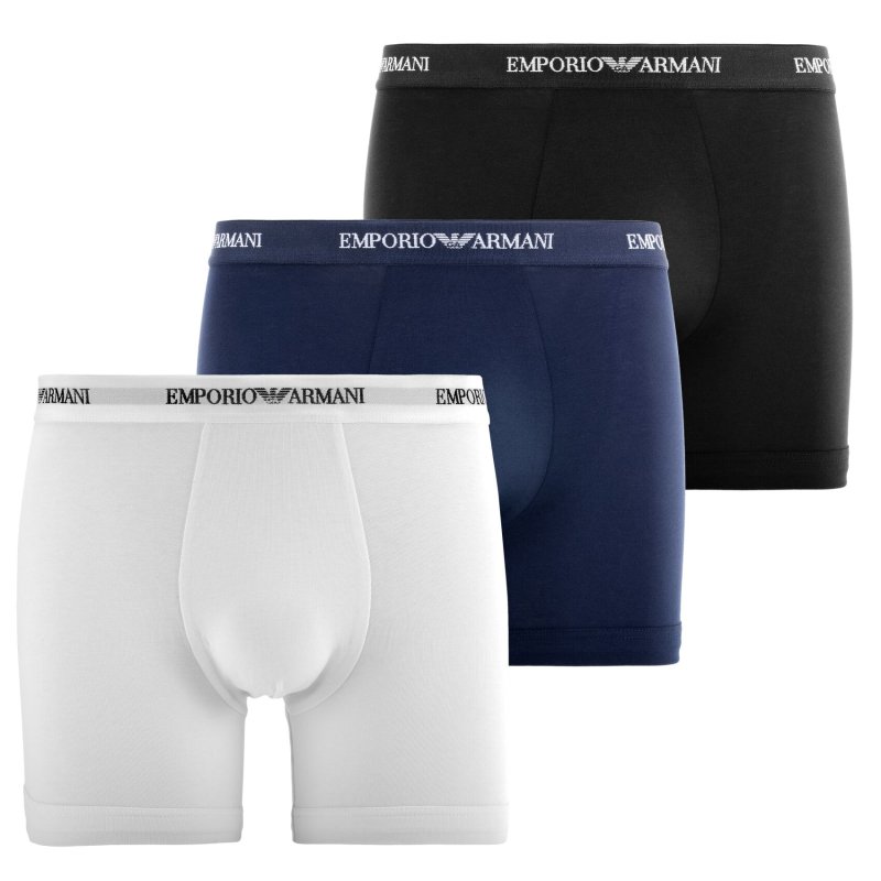 Lot de 3 Boxers homme Coton Blanc/Bleu Marine/Noir/Gris Uni - Emporio Armani