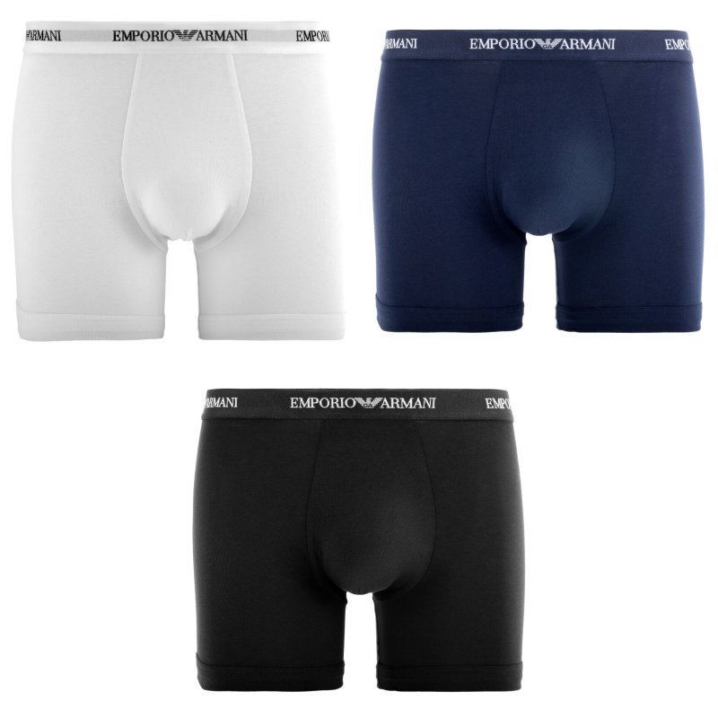 Lot de 3 Boxers homme Coton Blanc/Bleu Marine/Noir/Gris Uni - Emporio Armani