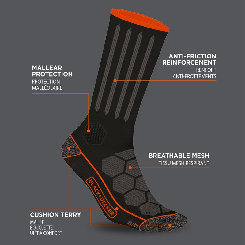 Lot de 4 Paires de Chaussettes homme Tennis Travail Noir Uni - Black & Decker
