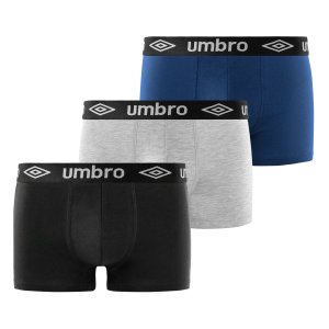 Lot de 3 Boxers homme Coton Noir/Gris/Bleu Marine Uni - Umbro