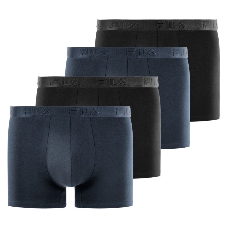 Lot de 4 Boxers homme Coton Noir/Bleu Marine Uni - Fila