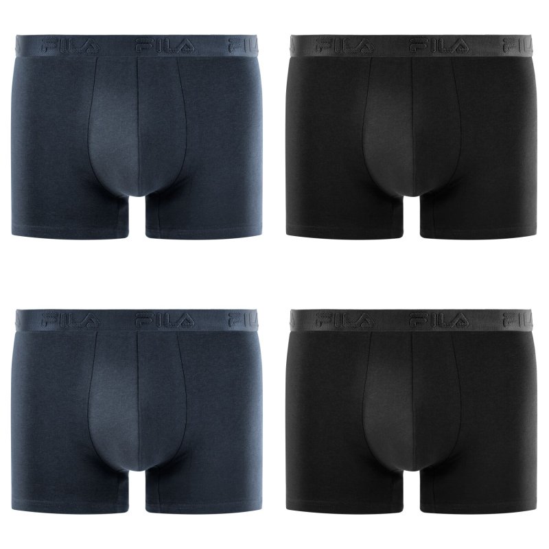 Lot de 4 Boxers homme Coton Noir/Bleu Marine Uni - Fila