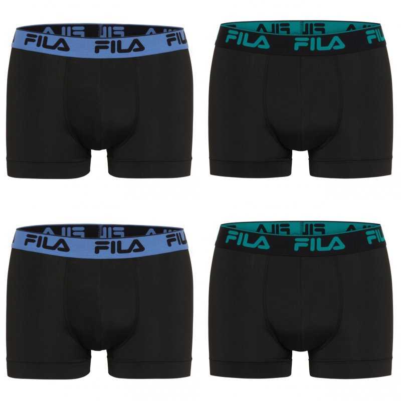 Lot de 4 Boxers homme Polyester Noir/Bleu/Vert Uni - Fila