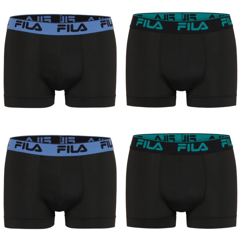 Lot de 4 Boxers homme Polyester Noir/Bleu/Vert Uni - Fila