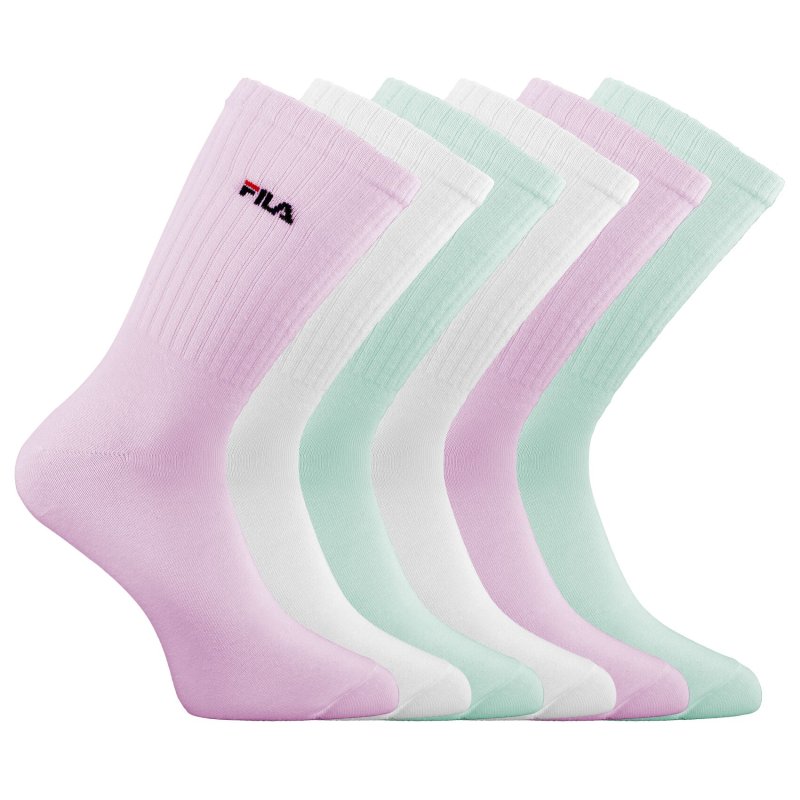 Lot de 6 Paires de Chaussettes homme Tennis Sportif Blanc/Vert pâle/Rose pâle Uni - Fila