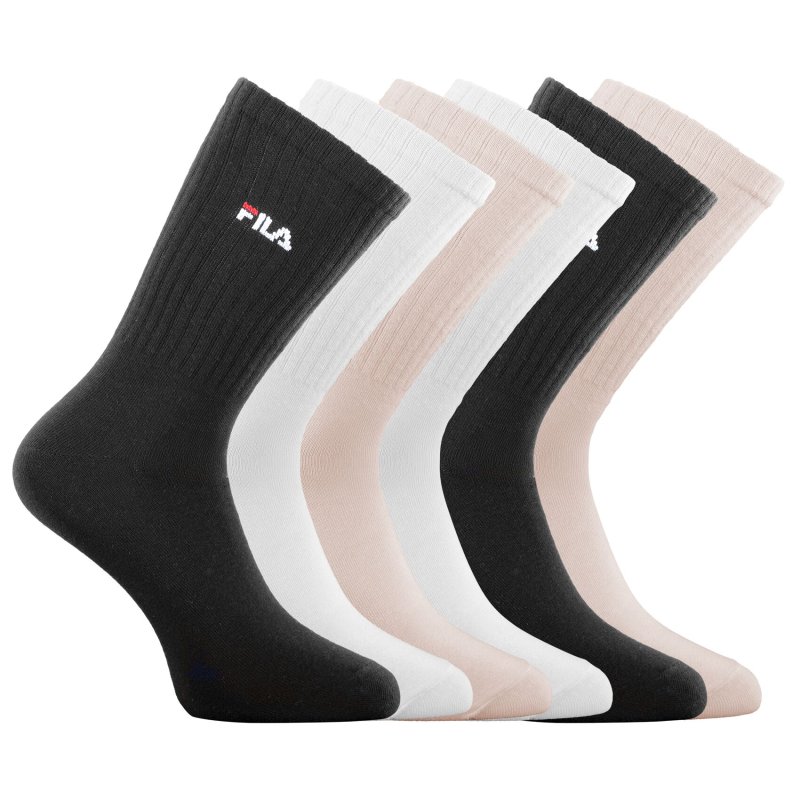 Lot de 6 Paires de Chaussettes homme Tennis Sportif Marron clair/Noir/Blanc Uni - Fila