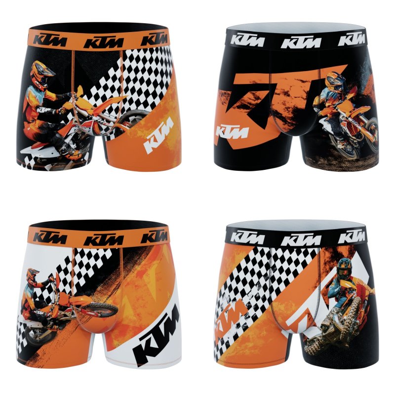 Lot de 4 Boxers garcon Polyester Noir/Orange/Blanc Imprimé - Ktm