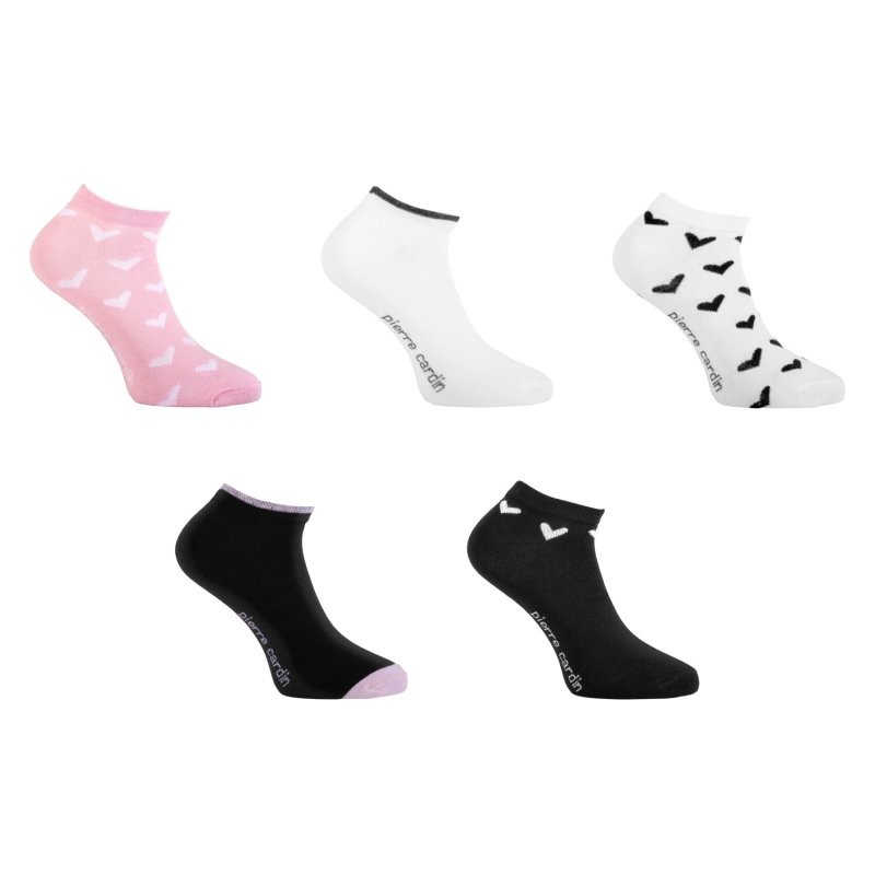 Lot de 5 Paires de Chaussettes femme Socquettes ModeRose/Blanc/Noir/Bleu marine Uni - Pierrecardin