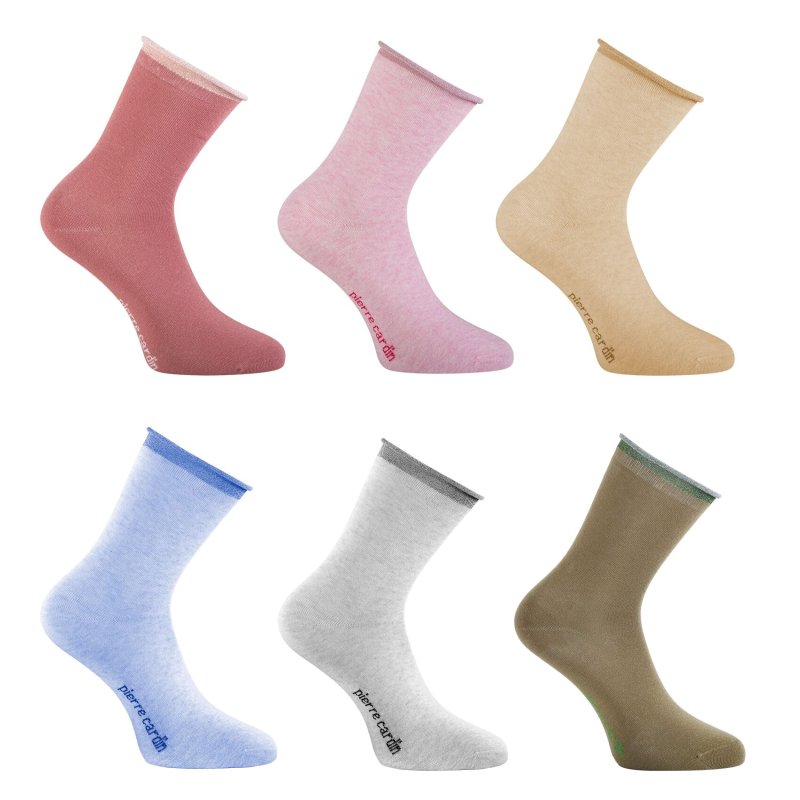 Lot de 6 Paires de Chaussettes femme Ville ModeGris/Kaki/Beige/Rose clair/Rose/Bleu Uni - Pierrecardin