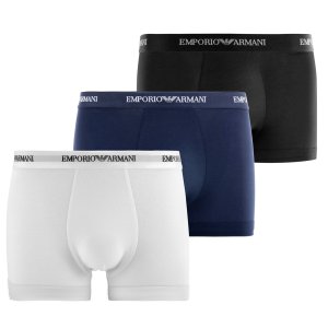 Lot de 3 Boxers homme Coton Blanc/Noir/Bleu foncé Uni - Emporio Armani