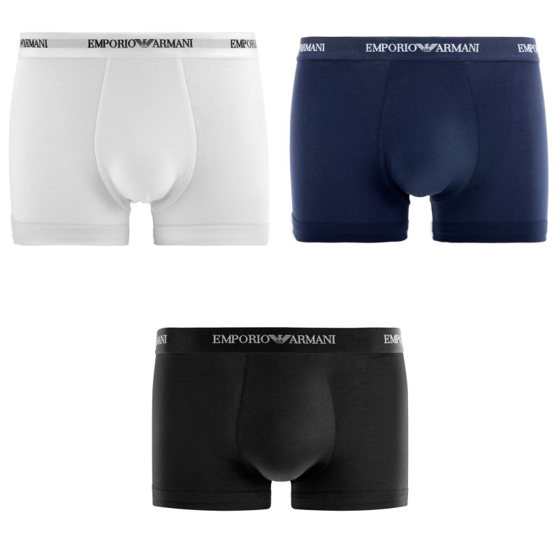 Lot de 3 Boxers homme Coton Blanc/Noir/Bleu foncé Uni - Emporio Armani