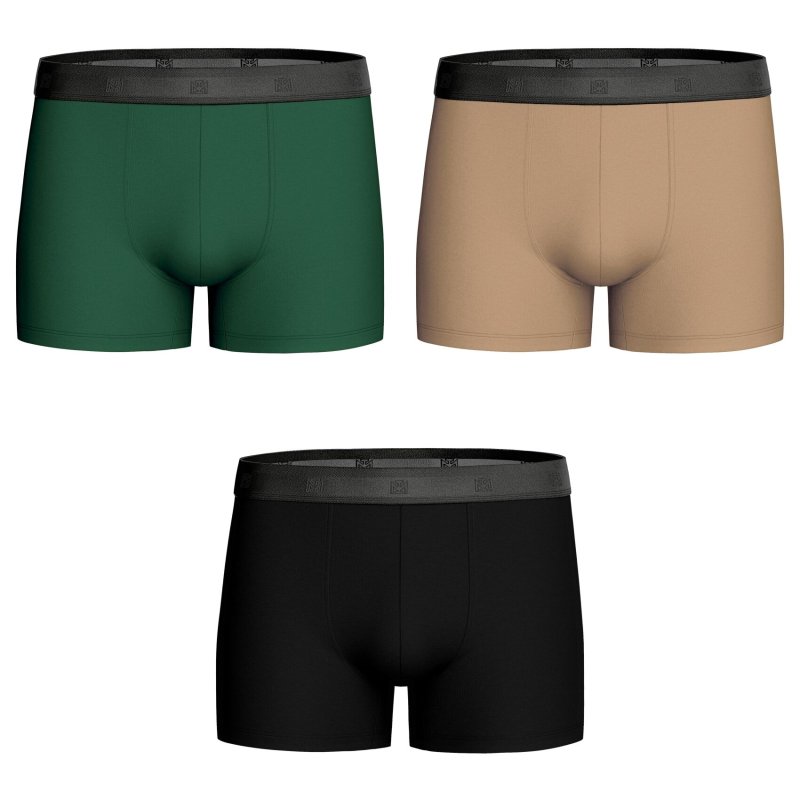 Lot de 3 Boxers homme Coton Vert sapin/Camel/Noir - Impetus