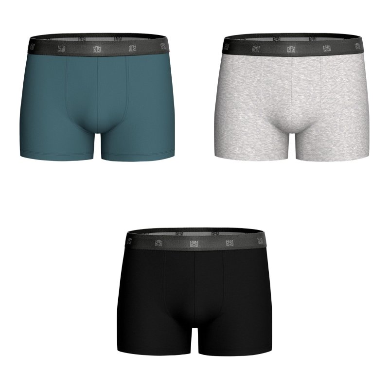 Lot de 3 Boxers homme Coton Bleu pétrole/Gris chiné/Noir - Impetus