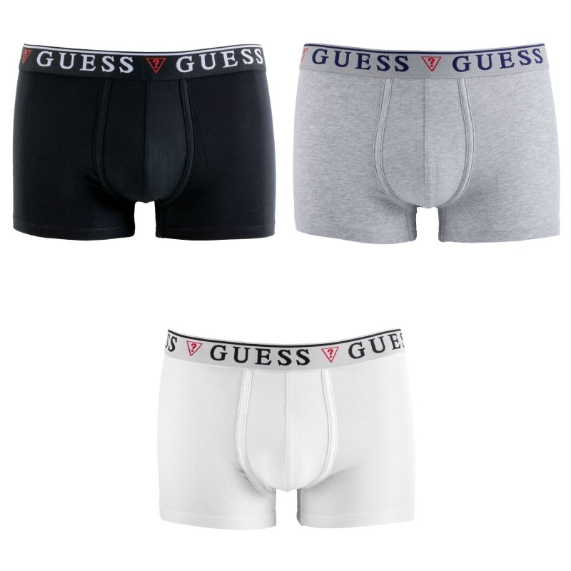 Lot de 3 Boxers homme Coton Blanc/Gris clair/Noir Uni - Guess