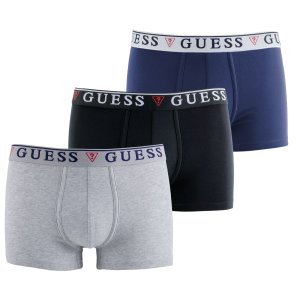 Lot de 3 Boxers homme Coton bio Gris/Noir/Bleu Uni - Guess