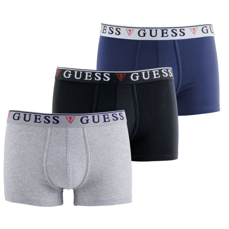 Lot de 3 Boxers homme Coton bio Gris/Noir/Bleu Uni - Guess