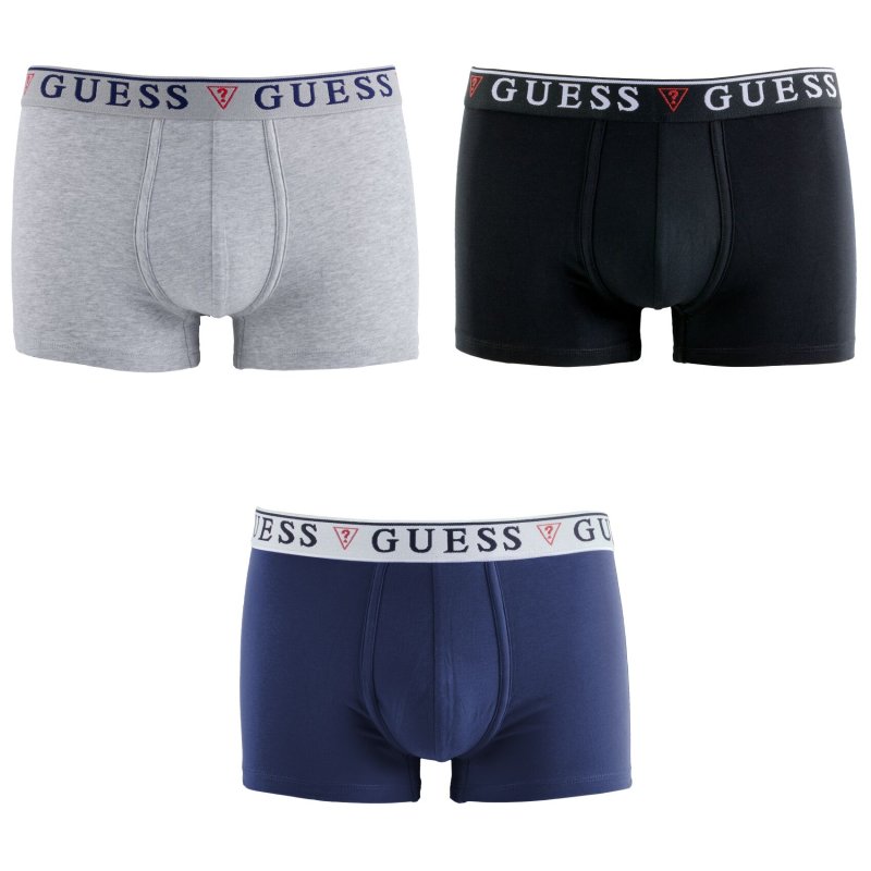 Lot de 3 Boxers homme Coton bio Gris/Noir/Bleu Uni - Guess