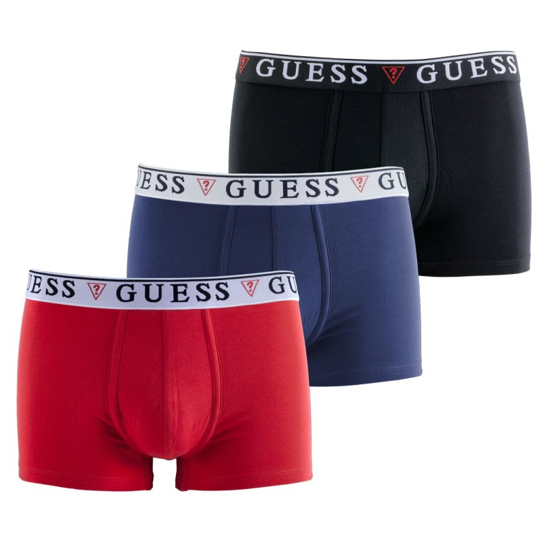 Lot de 3 Boxers homme Coton Bleu/Noir/Rouge Uni - Guess