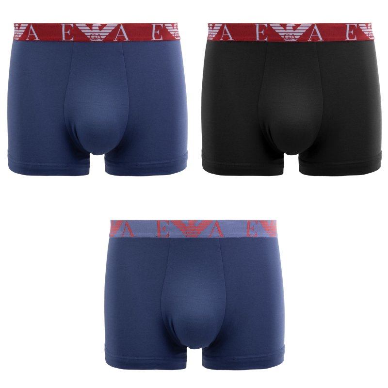 Lot de 3 Boxers homme Coton Bleu/Bleu Marine/Noir/Rouge Uni - Emporio Armani