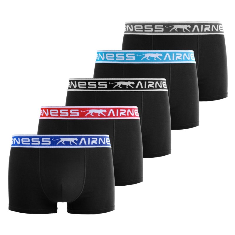 Lot de 5 Boxers homme Coton Noir/Bleu/Rouge/Gris Uni - Airness