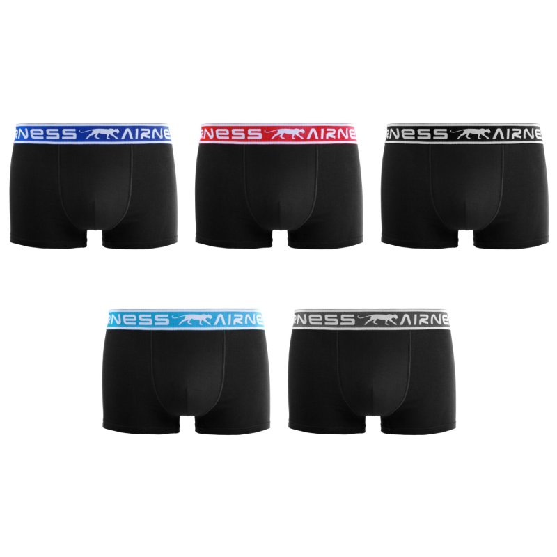 Lot de 5 Boxers homme Coton Noir/Bleu/Rouge/Gris Uni - Airness